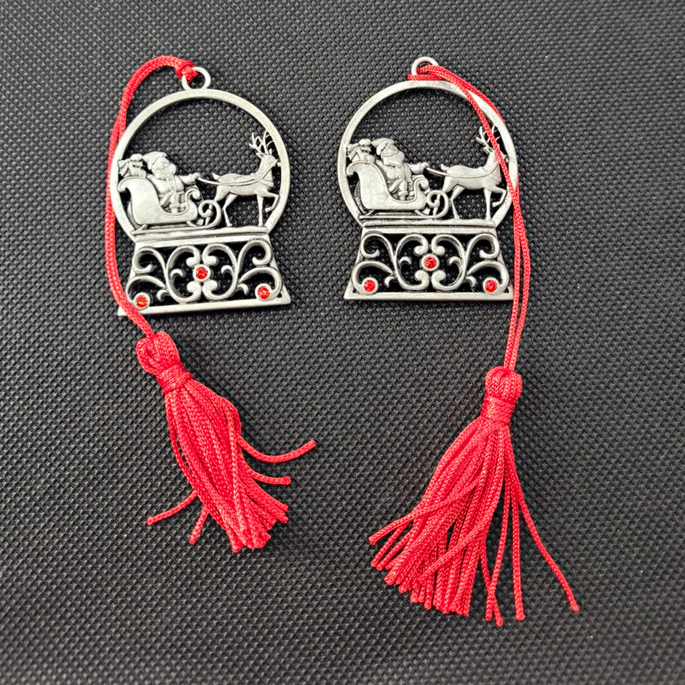 Lot of 2 Avon 2022 Santa's Midnight Sleigh Ride Pewter Christmas Ornaments